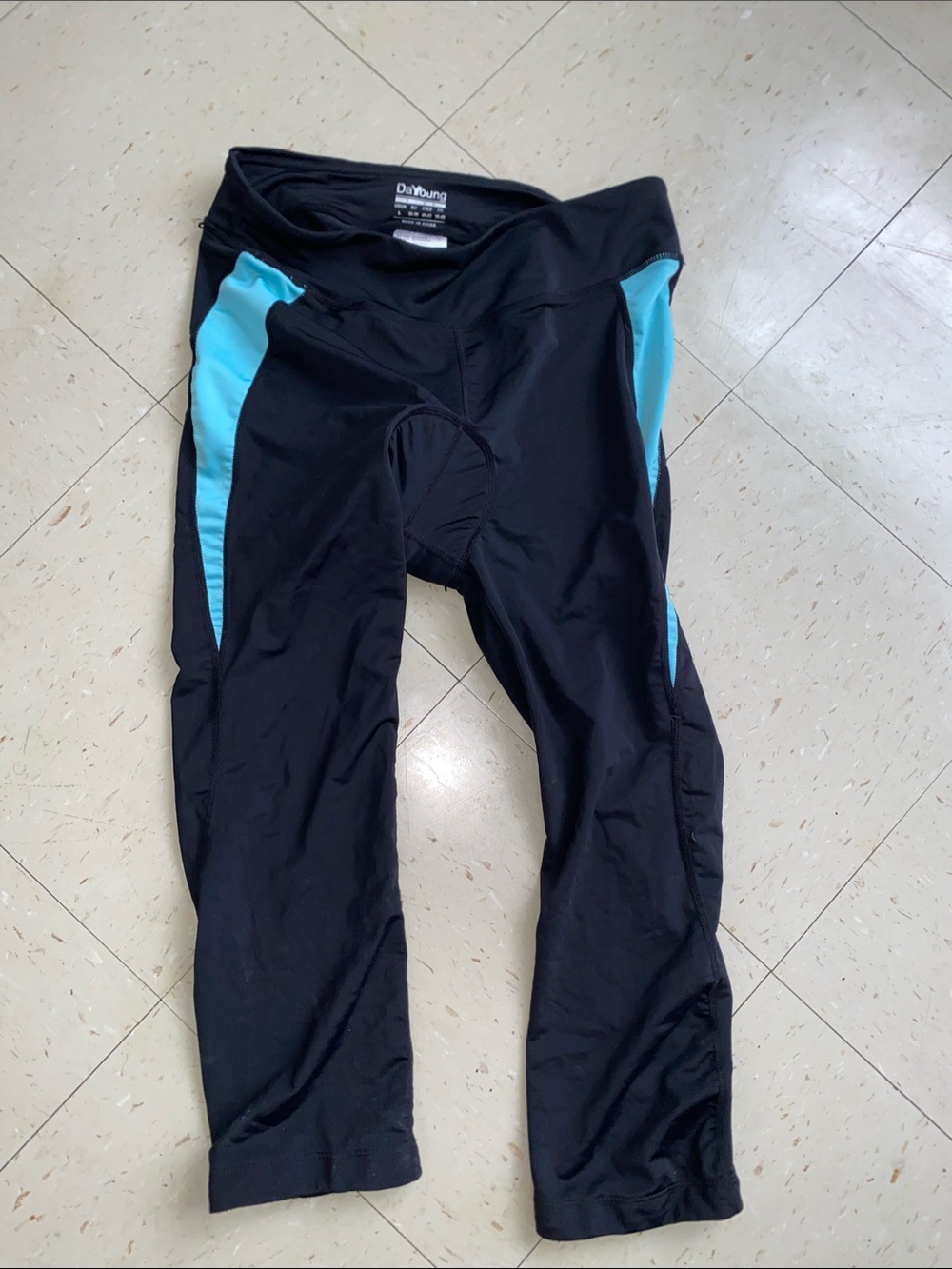 DAYoung  Black  teal padded Cycling Tights Womens Large